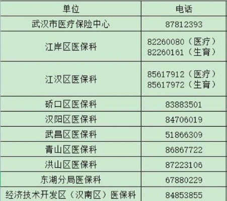 武汉市医保取现电话一览表